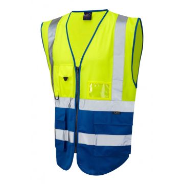 Leo Workwear Lynton ISO 20471 Class 1 Yellow and Blue Waistcoat